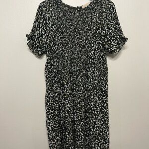MICHAEL Kors Green Black Camo Pleated Patterned Ruffle Sleeve Midi Dress Sz L